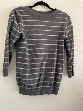Talbots Cotton Sweater Striped Gray Preppy Office